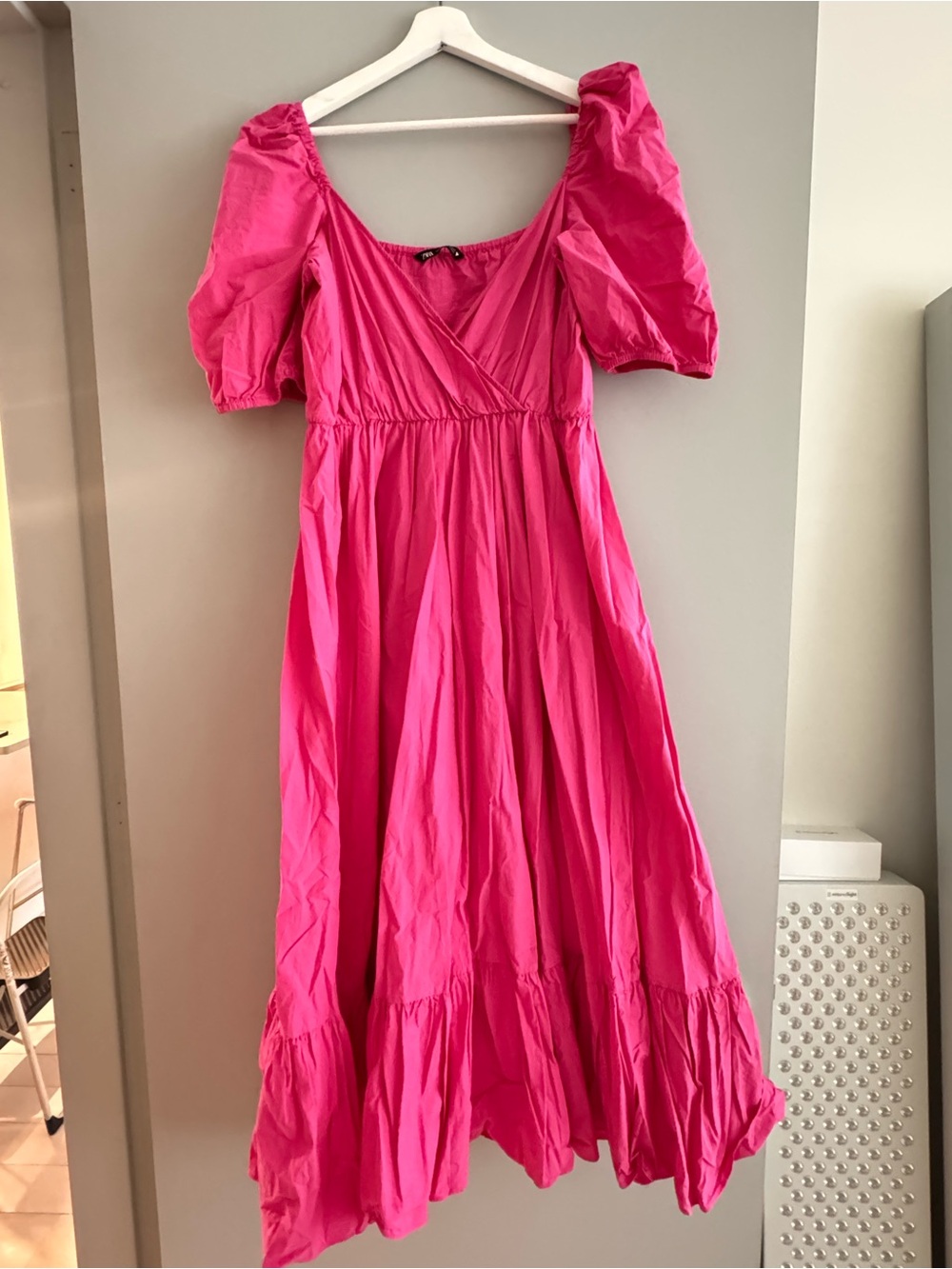 Zara Puff-Sleeve Maxi Dress in Hot Pink